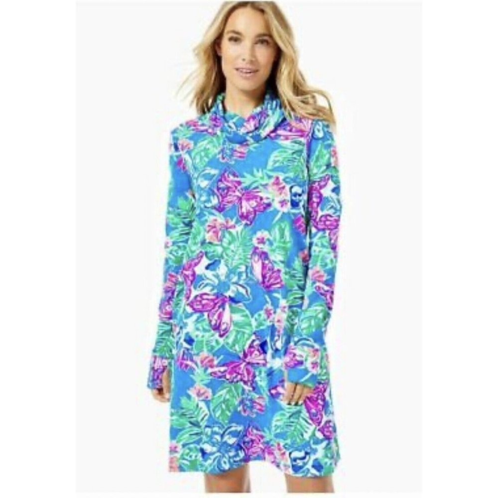 Lilly Pulitzer Chillylilly Lilshield UPF 50+ Blue Isle Be Back Dress XSmall 5431